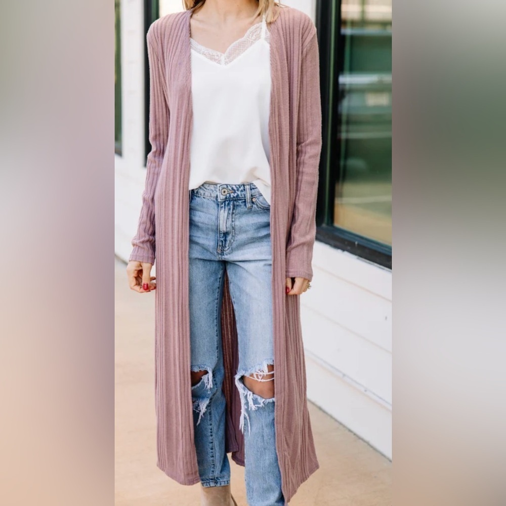 Umgee | NWT Keep Your Secrets Mauve Pink Dusty Rose Open Front Duster Cardigan M - Picture 14 of 17
